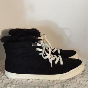 Black Suede Faux Fur Women's High Top Sneakers